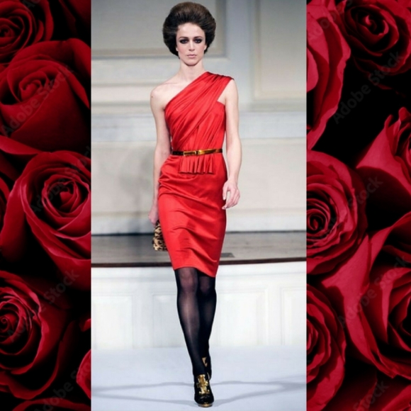 *$4,000 OSCAR DE LA RENTA STUNNING RED PEPLUM RUNWAY SILK DRESS US 10 - Picture 5 of 10